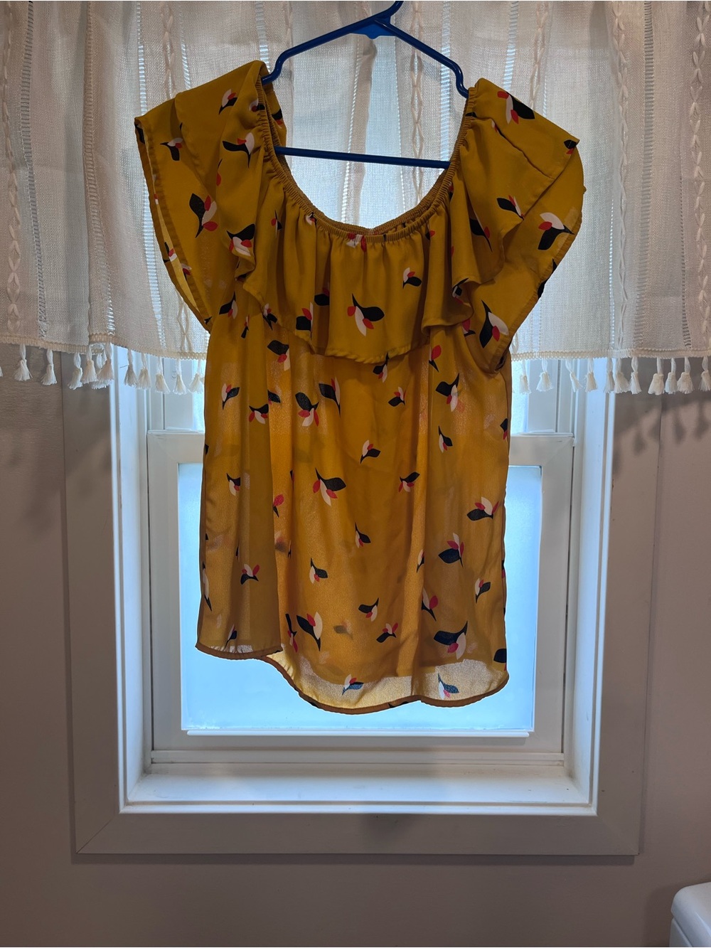 CUTE Mustard Floral Off-Shoulder Ruffle Women's Top